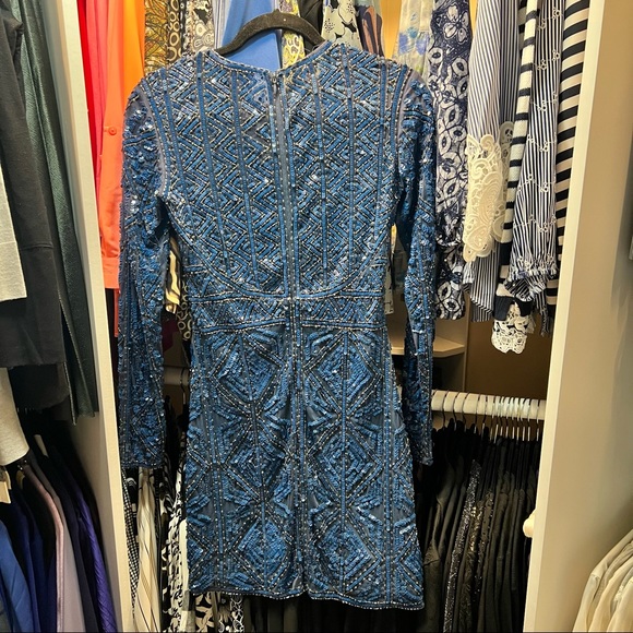 Parker Black Label Sequin Blue Midi Cocktail Dress - Picture 6 of 6